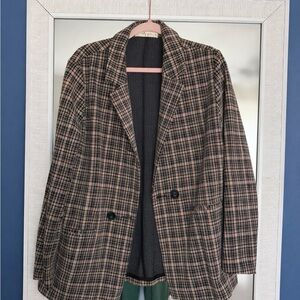 Plaid Single-Breasted Blazer in Brown and Black